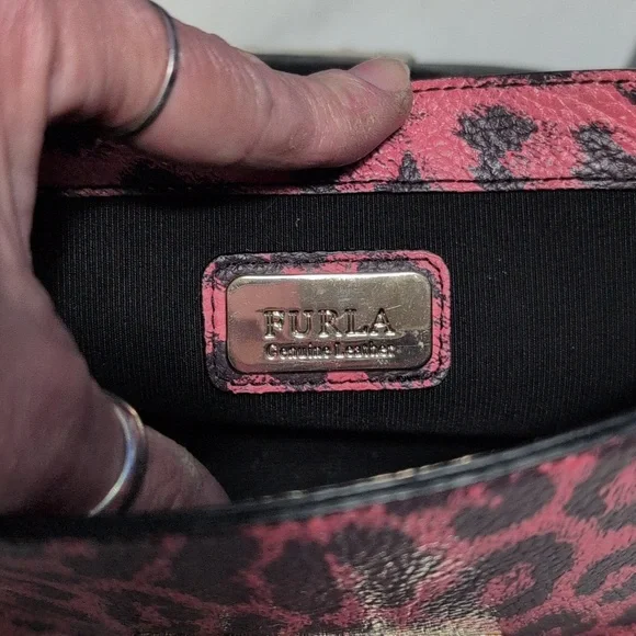 Furla Julia Mini Pink And Black Leopard Printed Leather Clutch/Crossbody 🔥 - Picture 13 of 14